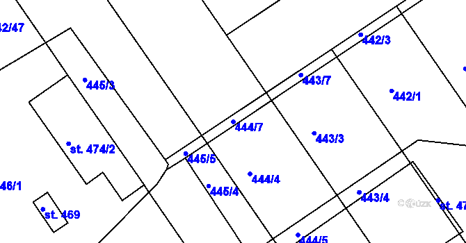 Parcela st. 444/7 v KÚ Olšany u Prostějova, Katastrální mapa
