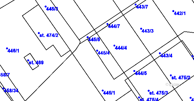 Parcela st. 445/4 v KÚ Olšany u Prostějova, Katastrální mapa