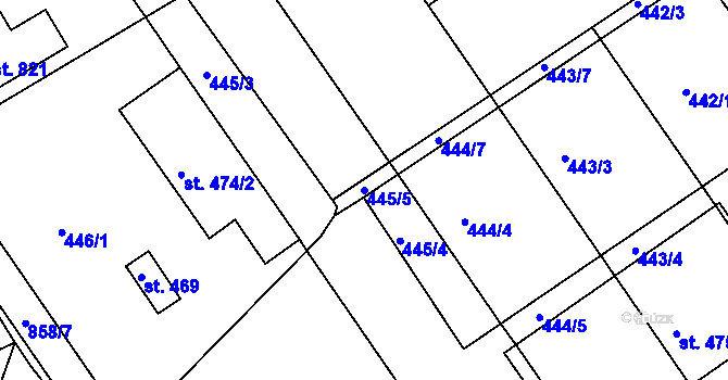 Parcela st. 445/5 v KÚ Olšany u Prostějova, Katastrální mapa