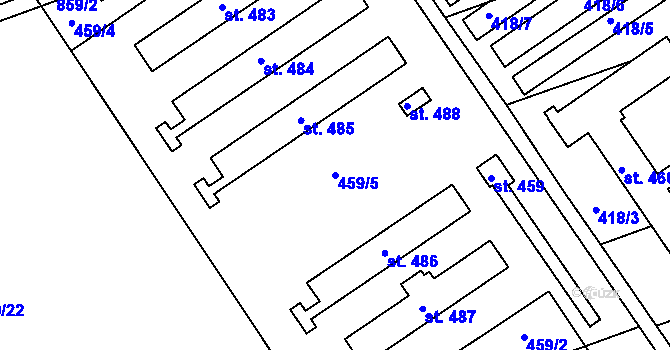 Parcela st. 459/5 v KÚ Olšany u Prostějova, Katastrální mapa