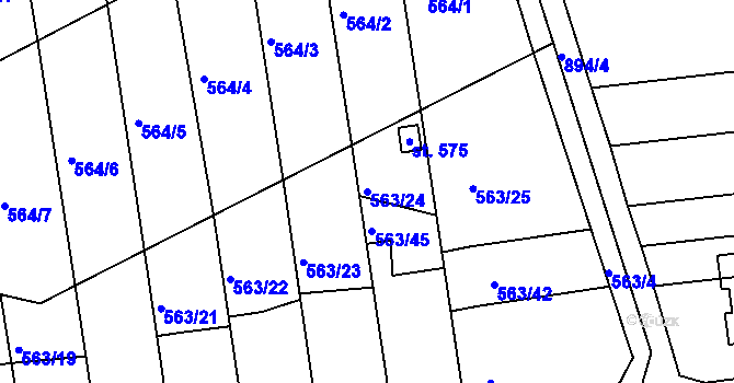 Parcela st. 563/24 v KÚ Olšany u Prostějova, Katastrální mapa