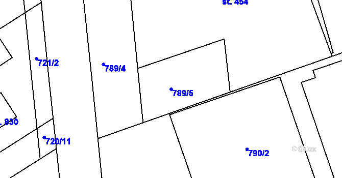 Parcela st. 789/5 v KÚ Olšany u Prostějova, Katastrální mapa