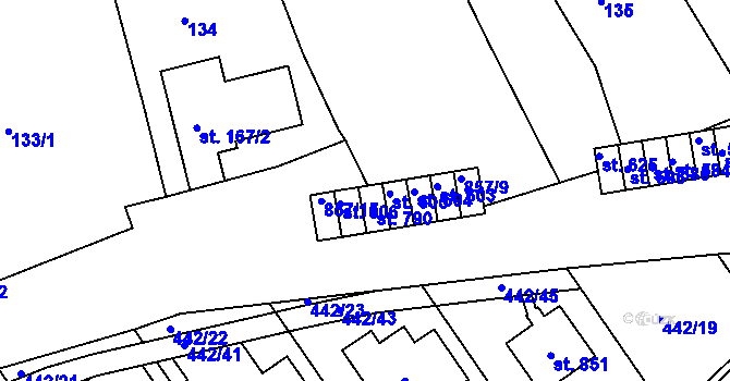 Parcela st. 857/13 v KÚ Olšany u Prostějova, Katastrální mapa