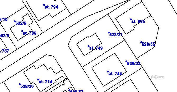 Parcela st. 749 v KÚ Olšany u Prostějova, Katastrální mapa