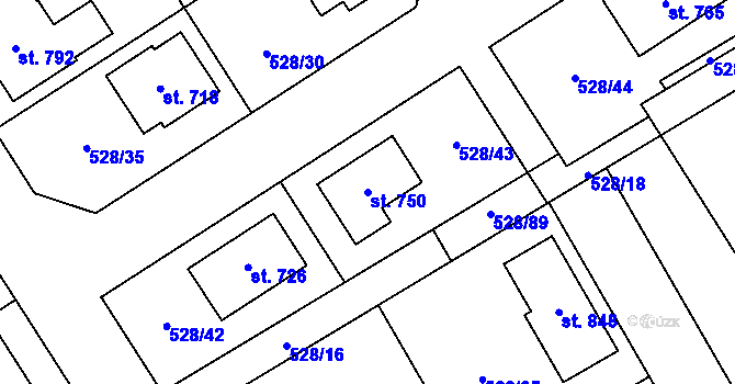 Parcela st. 750 v KÚ Olšany u Prostějova, Katastrální mapa