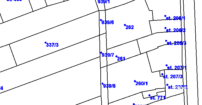 Parcela st. 939/7 v KÚ Olšany u Prostějova, Katastrální mapa