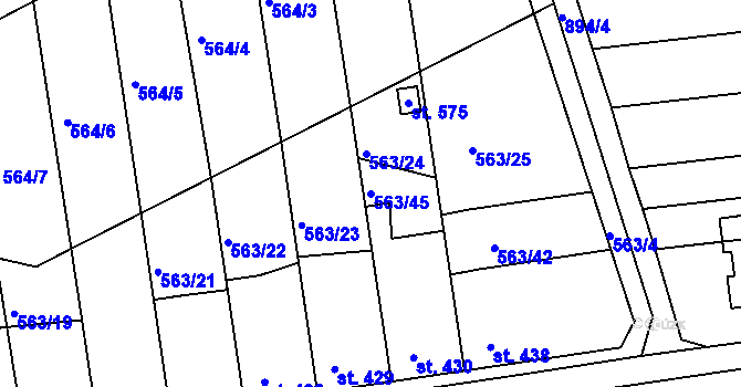 Parcela st. 563/45 v KÚ Olšany u Prostějova, Katastrální mapa
