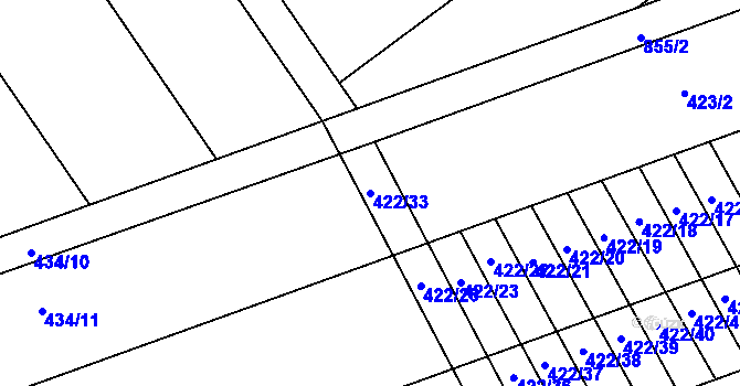 Parcela st. 422/33 v KÚ Olšany u Prostějova, Katastrální mapa