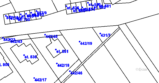 Parcela st. 442/19 v KÚ Olšany u Prostějova, Katastrální mapa