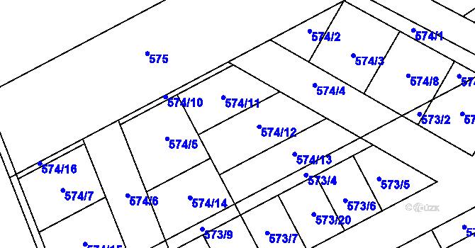 Parcela st. 574 v KÚ Olšany u Prostějova, Katastrální mapa
