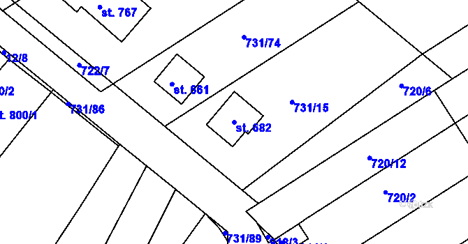 Parcela st. 682 v KÚ Olšany u Prostějova, Katastrální mapa