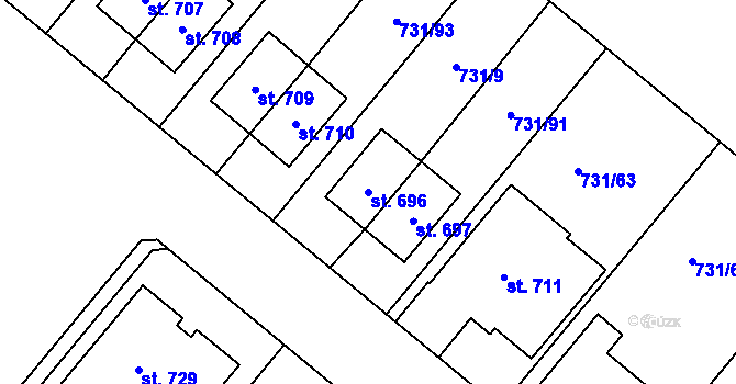 Parcela st. 696 v KÚ Olšany u Prostějova, Katastrální mapa
