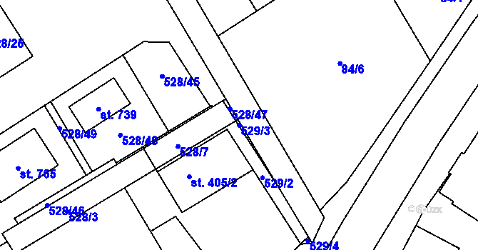 Parcela st. 529/3 v KÚ Olšany u Prostějova, Katastrální mapa