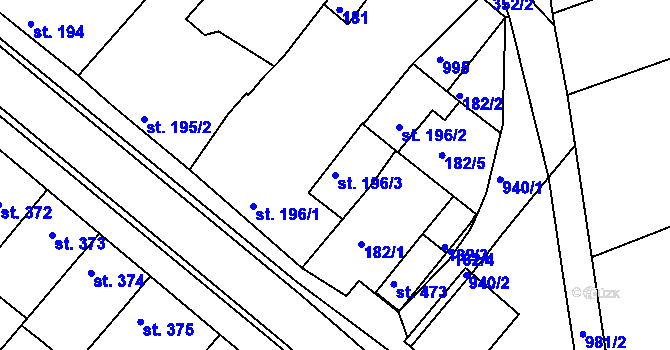 Parcela st. 196/3 v KÚ Olšany u Prostějova, Katastrální mapa