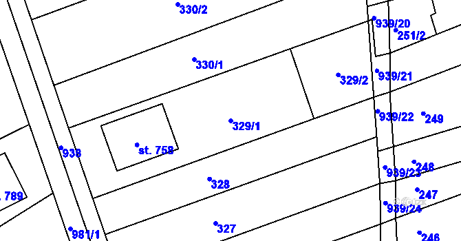 Parcela st. 329/1 v KÚ Olšany u Prostějova, Katastrální mapa