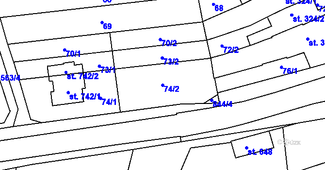 Parcela st. 74/2 v KÚ Olšany u Prostějova, Katastrální mapa
