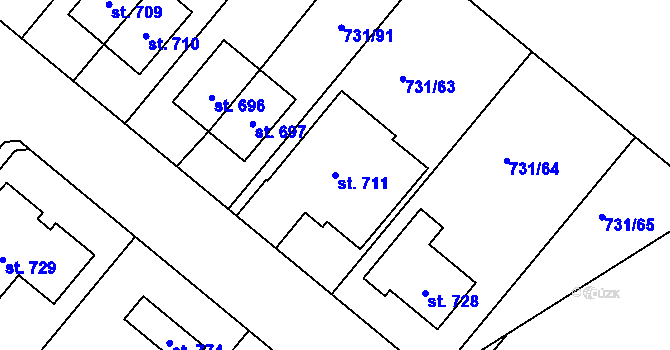 Parcela st. 711 v KÚ Olšany u Prostějova, Katastrální mapa