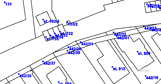 Parcela st. 442/21 v KÚ Olšany u Prostějova, Katastrální mapa