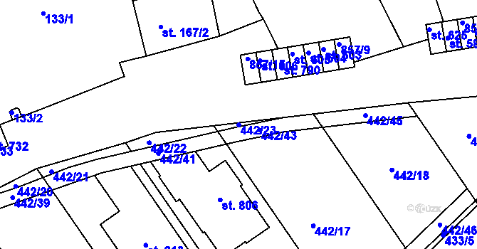 Parcela st. 442/23 v KÚ Olšany u Prostějova, Katastrální mapa