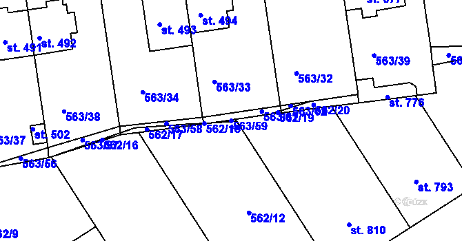 Parcela st. 563/59 v KÚ Olšany u Prostějova, Katastrální mapa