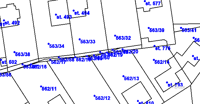 Parcela st. 563/61 v KÚ Olšany u Prostějova, Katastrální mapa