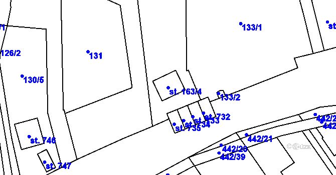 Parcela st. 163/4 v KÚ Olšany u Prostějova, Katastrální mapa