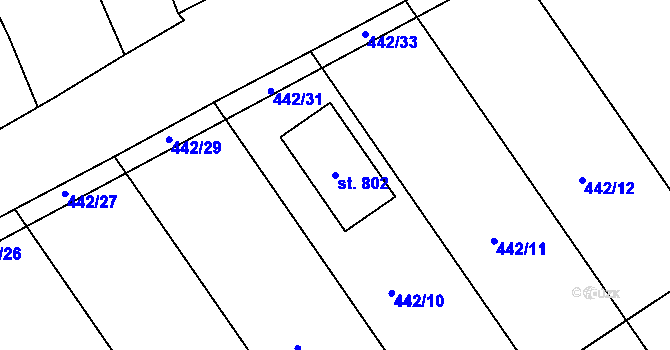 Parcela st. 802 v KÚ Olšany u Prostějova, Katastrální mapa
