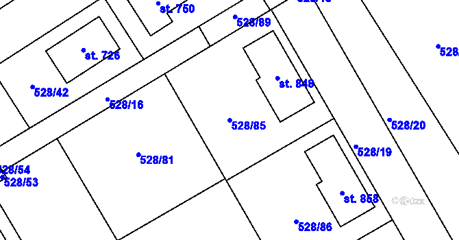 Parcela st. 528/85 v KÚ Olšany u Prostějova, Katastrální mapa