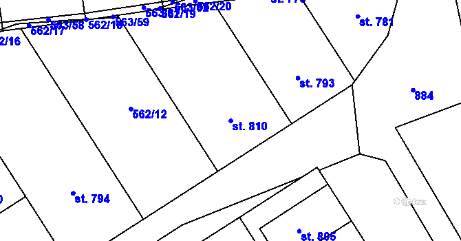 Parcela st. 810 v KÚ Olšany u Prostějova, Katastrální mapa