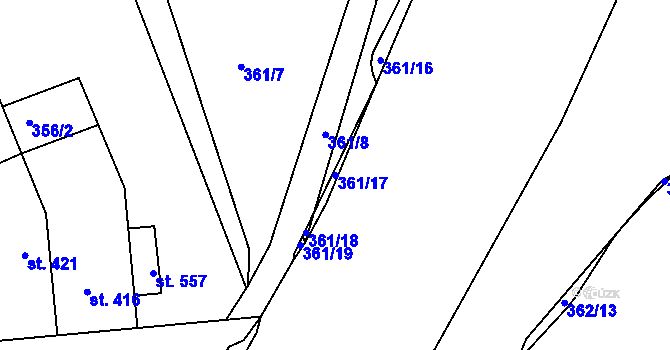 Parcela st. 361/17 v KÚ Olšany u Prostějova, Katastrální mapa