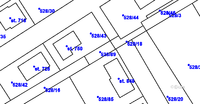 Parcela st. 528/89 v KÚ Olšany u Prostějova, Katastrální mapa