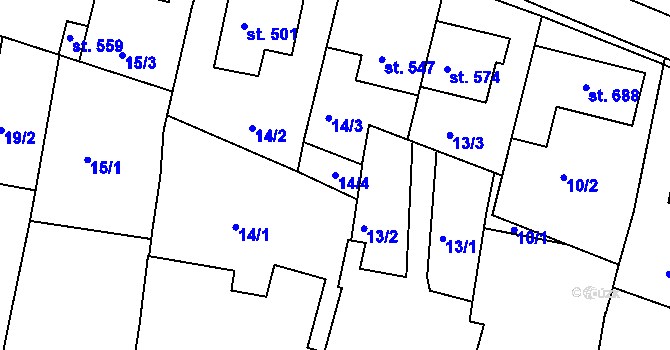 Parcela st. 14/4 v KÚ Olšany u Prostějova, Katastrální mapa