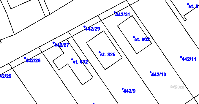 Parcela st. 825 v KÚ Olšany u Prostějova, Katastrální mapa