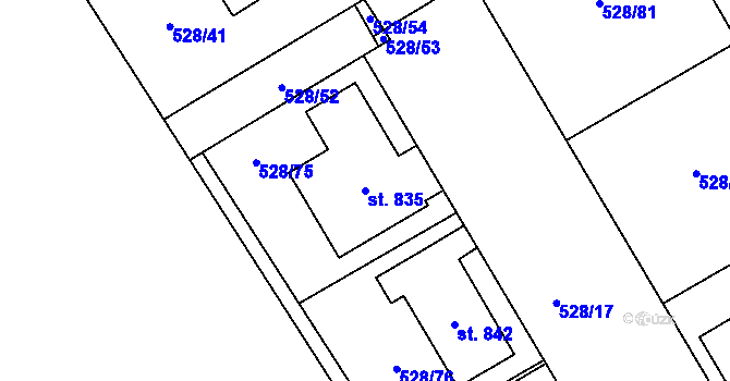 Parcela st. 835 v KÚ Olšany u Prostějova, Katastrální mapa