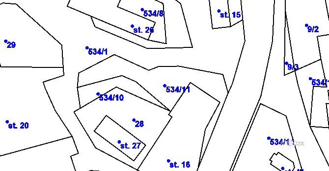 Parcela st. 534/11 v KÚ Klokočí u Olší, Katastrální mapa