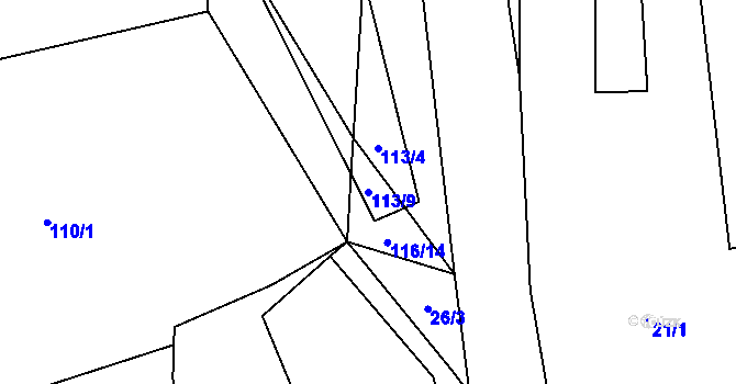 Parcela st. 113/9 v KÚ Klokočí u Olší, Katastrální mapa