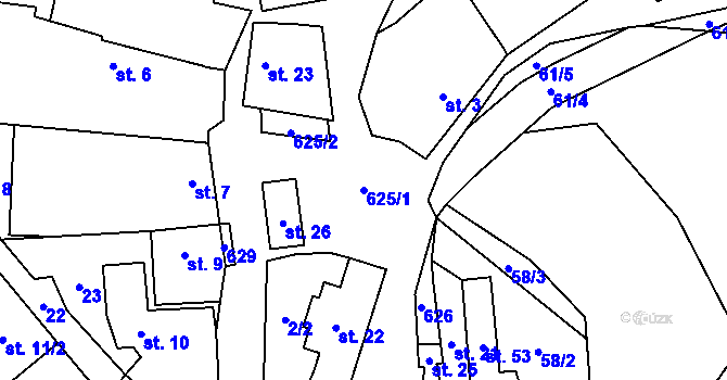 Parcela st. 625/1 v KÚ Litava, Katastrální mapa