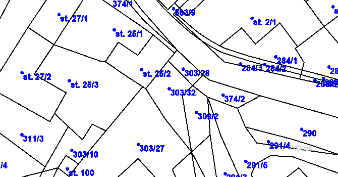 Parcela st. 303/32 v KÚ Olší u Tišnova, Katastrální mapa