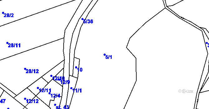 Parcela st. 5/1 v KÚ Olší u Tišnova, Katastrální mapa