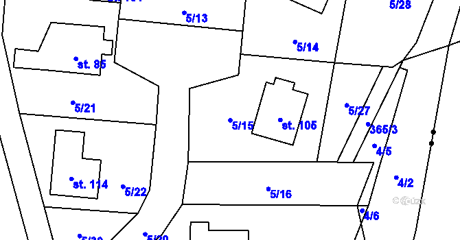 Parcela st. 5/15 v KÚ Olší u Tišnova, Katastrální mapa