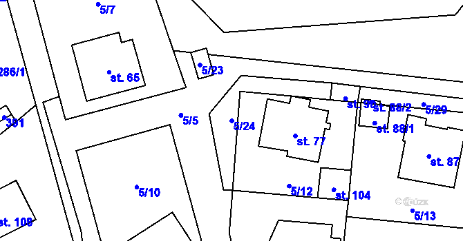 Parcela st. 5/24 v KÚ Olší u Tišnova, Katastrální mapa