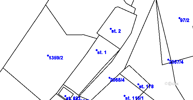 Parcela st. 1 v KÚ Olší nad Oslavou, Katastrální mapa