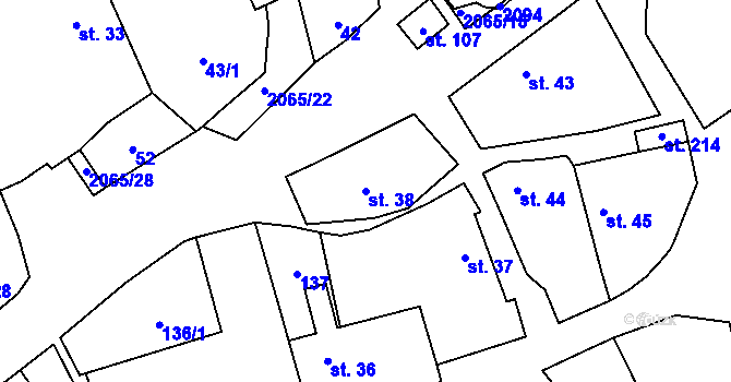 Parcela st. 38 v KÚ Olší nad Oslavou, Katastrální mapa