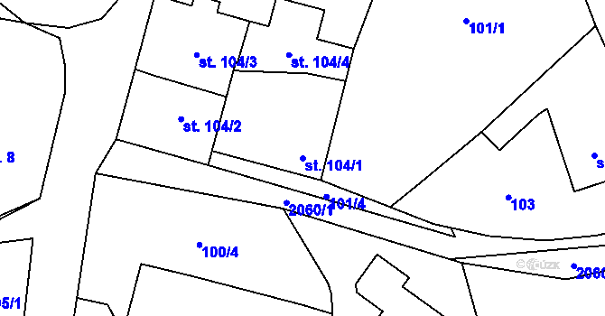 Parcela st. 104/1 v KÚ Olší nad Oslavou, Katastrální mapa