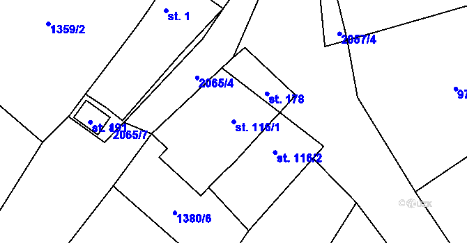 Parcela st. 116/1 v KÚ Olší nad Oslavou, Katastrální mapa