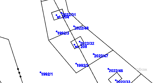 Parcela st. 2022/32 v KÚ Olší nad Oslavou, Katastrální mapa