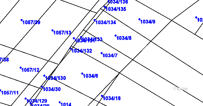Parcela st. 1034/7 v KÚ Olší nad Oslavou, Katastrální mapa