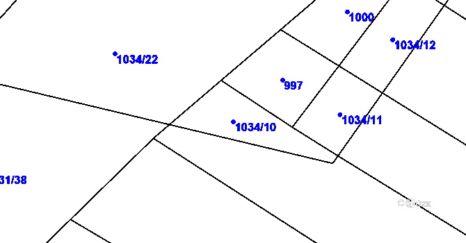 Parcela st. 1034/10 v KÚ Olší nad Oslavou, Katastrální mapa