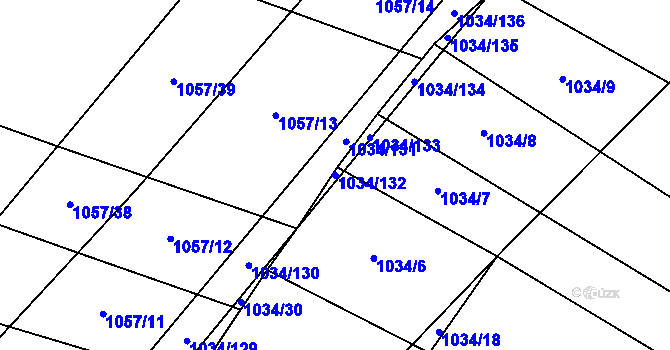 Parcela st. 1034/132 v KÚ Olší nad Oslavou, Katastrální mapa
