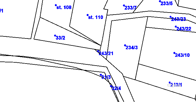 Parcela st. 243/21 v KÚ Olší nad Oslavou, Katastrální mapa